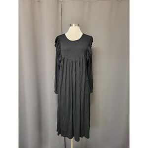 People Of Leisure Midi Dress Black Ruffle Shoulder Long Sleeve Large